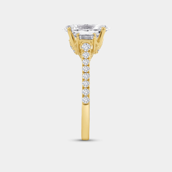 2 and 1/2 Carat Lab-Grown Diamond Oval-Shaped Solitaire Plus Engagement Ring with Baguette Accents and a Classic Shank — GILDED New York