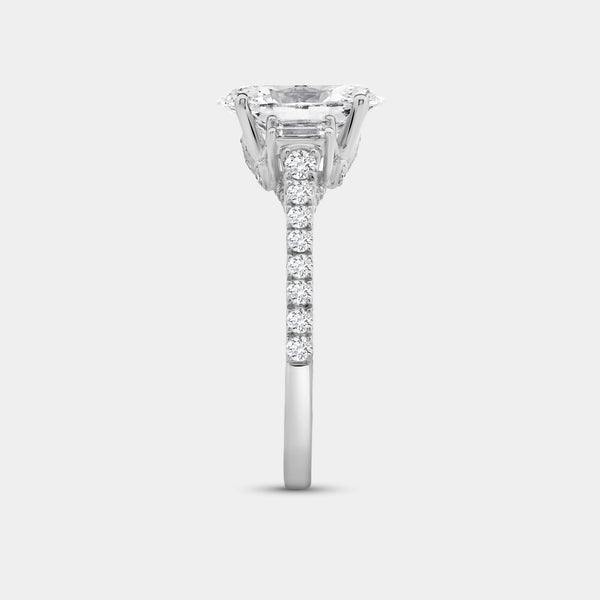 2 and 1/2 Carat Lab-Grown Diamond Oval-Shaped Solitaire Plus Engagement Ring with Baguette Accents and a Classic Shank — GILDED New York