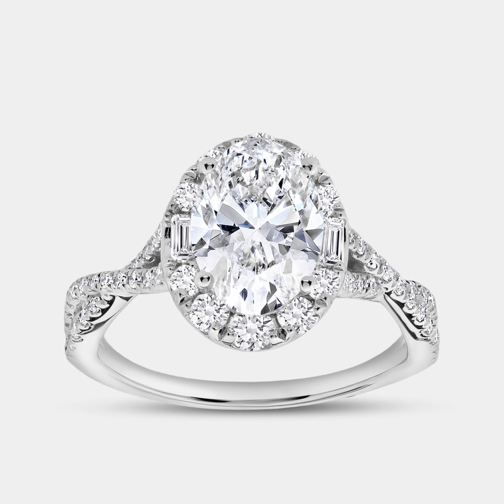 Gilded 2 and 3/4 Carat Lab-Grown Diamond Oval-Shaped Halo Engagement Ring with a Crossover Shank