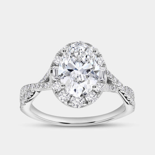 Gilded 2 and 3/4 Carat Lab-Grown Diamond Oval-Shaped Halo Engagement Ring with a Crossover Shank