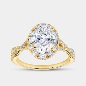 Gilded 2 and 3/4 Carat Lab-Grown Diamond Oval-Shaped Halo Engagement Ring with a Crossover Shank