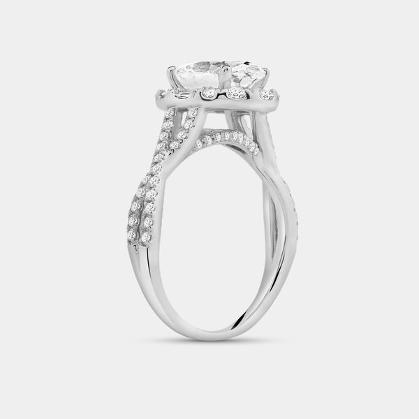 2 and 3/4 Carat Lab-Grown Diamond Oval-Shaped Halo Engagement Ring with a Crossover Shank — GILDED New York