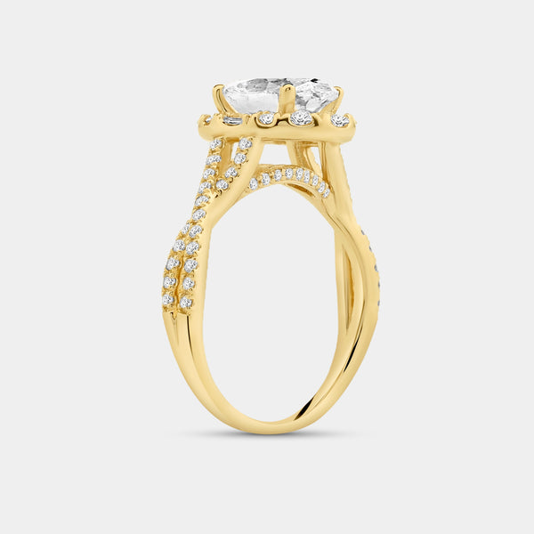 2 and 3/4 Carat Lab-Grown Diamond Oval-Shaped Halo Engagement Ring with a Crossover Shank — GILDED New York