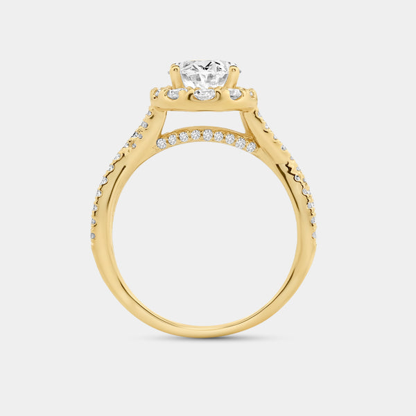 2 and 3/4 Carat Lab-Grown Diamond Oval-Shaped Halo Engagement Ring with a Crossover Shank — GILDED New York