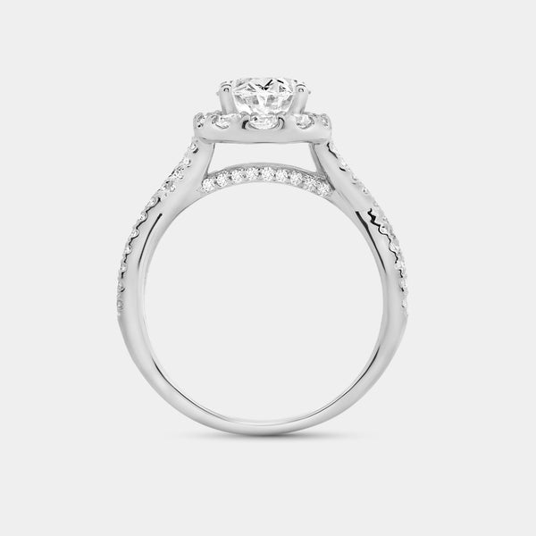 2 and 3/4 Carat Lab-Grown Diamond Oval-Shaped Halo Engagement Ring with a Crossover Shank — GILDED New York