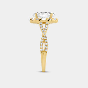 Gilded 2 and 3/4 Carat Lab-Grown Diamond Oval-Shaped Halo Engagement Ring with a Crossover Shank