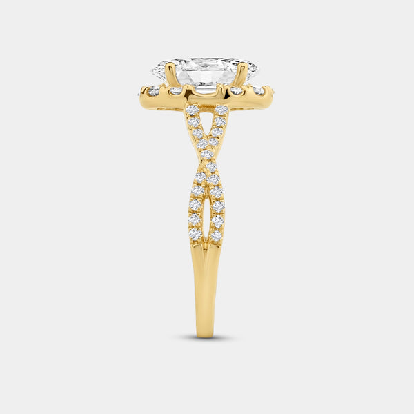 2 and 3/4 Carat Lab-Grown Diamond Oval-Shaped Halo Engagement Ring with a Crossover Shank — GILDED New York