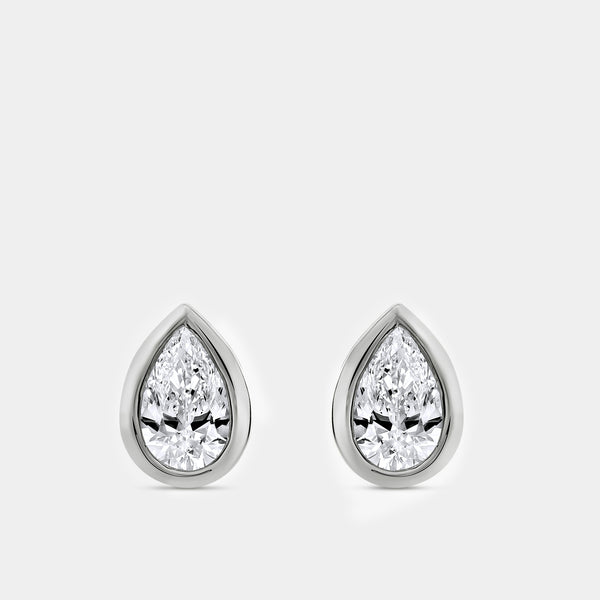 Gilded 2 Carat Lab-Grown Diamond Pear-Shaped, Bezel-Set Solitaire Studs