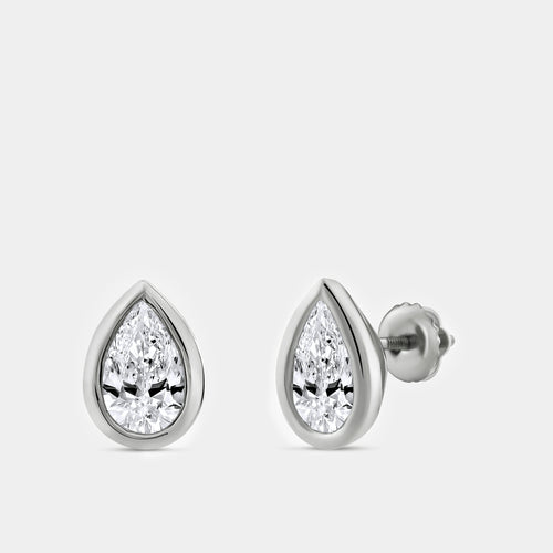 Gilded 2 Carat Lab-Grown Diamond Pear-Shaped, Bezel-Set Solitaire Studs
