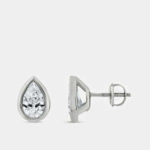 Gilded 2 Carat Lab-Grown Diamond Pear-Shaped, Bezel-Set Solitaire Studs