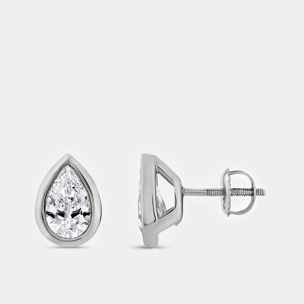 Gilded 2 Carat Lab-Grown Diamond Pear-Shaped, Bezel-Set Solitaire Studs