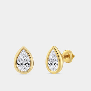 Gilded 2 Carat Lab-Grown Diamond Pear-Shaped, Bezel-Set Solitaire Studs