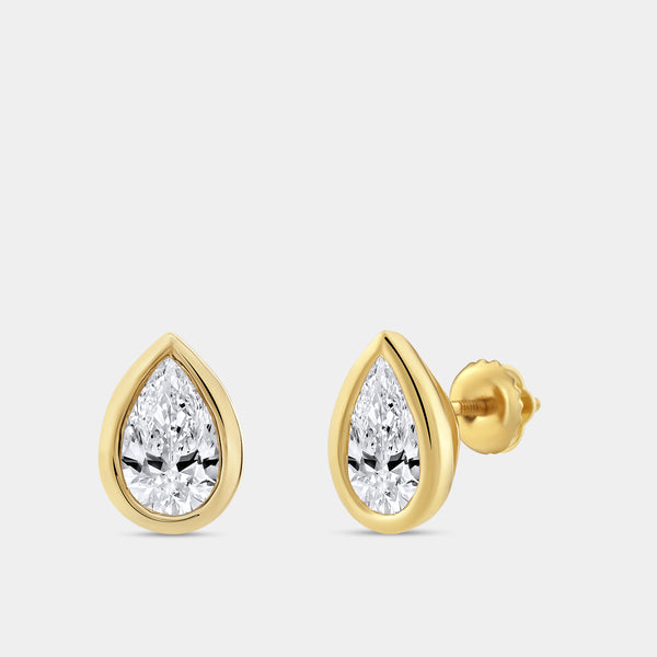 Gilded 2 Carat Lab-Grown Diamond Pear-Shaped, Bezel-Set Solitaire Studs
