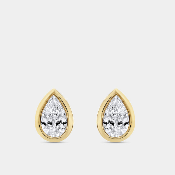 Gilded 2 Carat Lab-Grown Diamond Pear-Shaped, Bezel-Set Solitaire Studs