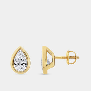 Gilded 2 Carat Lab-Grown Diamond Pear-Shaped, Bezel-Set Solitaire Studs