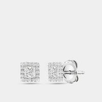 3/8 Carat Lab-Grown Diamond Princess-Cut Solitaire Stud Plus with a Delicate Halo — GILDED New York
