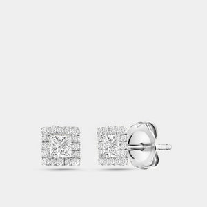 Gilded 3/8 Carat Lab-Grown Diamond Princess-Cut Solitaire Stud Plus with a Delicate Halo