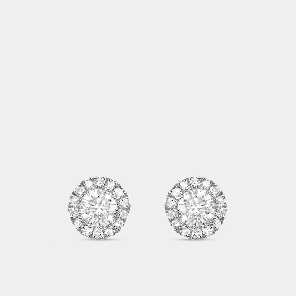 Gilded 1/2 Carat Lab-Grown Diamond Round-Shaped Solitaire Studs Plus with a Delicate Halo