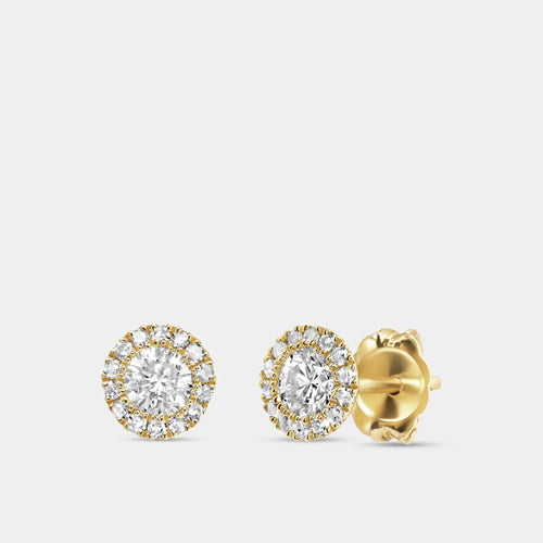 Gilded 1/2 Carat Lab-Grown Diamond Round-Shaped Solitaire Studs Plus with a Delicate Halo
