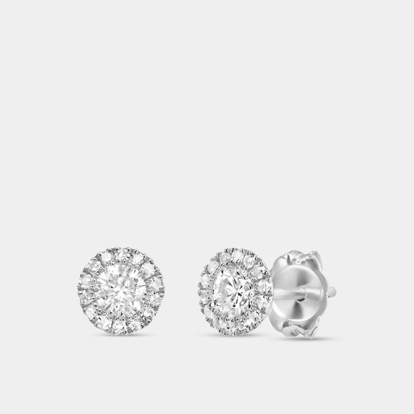 Gilded 1/2 Carat Lab-Grown Diamond Round-Shaped Solitaire Studs Plus with a Delicate Halo