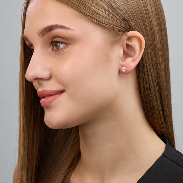 Gilded 3/4 Carat Lab-Grown Diamond Round-Shaped Solitaire Studs Plus with a Delicate Halo