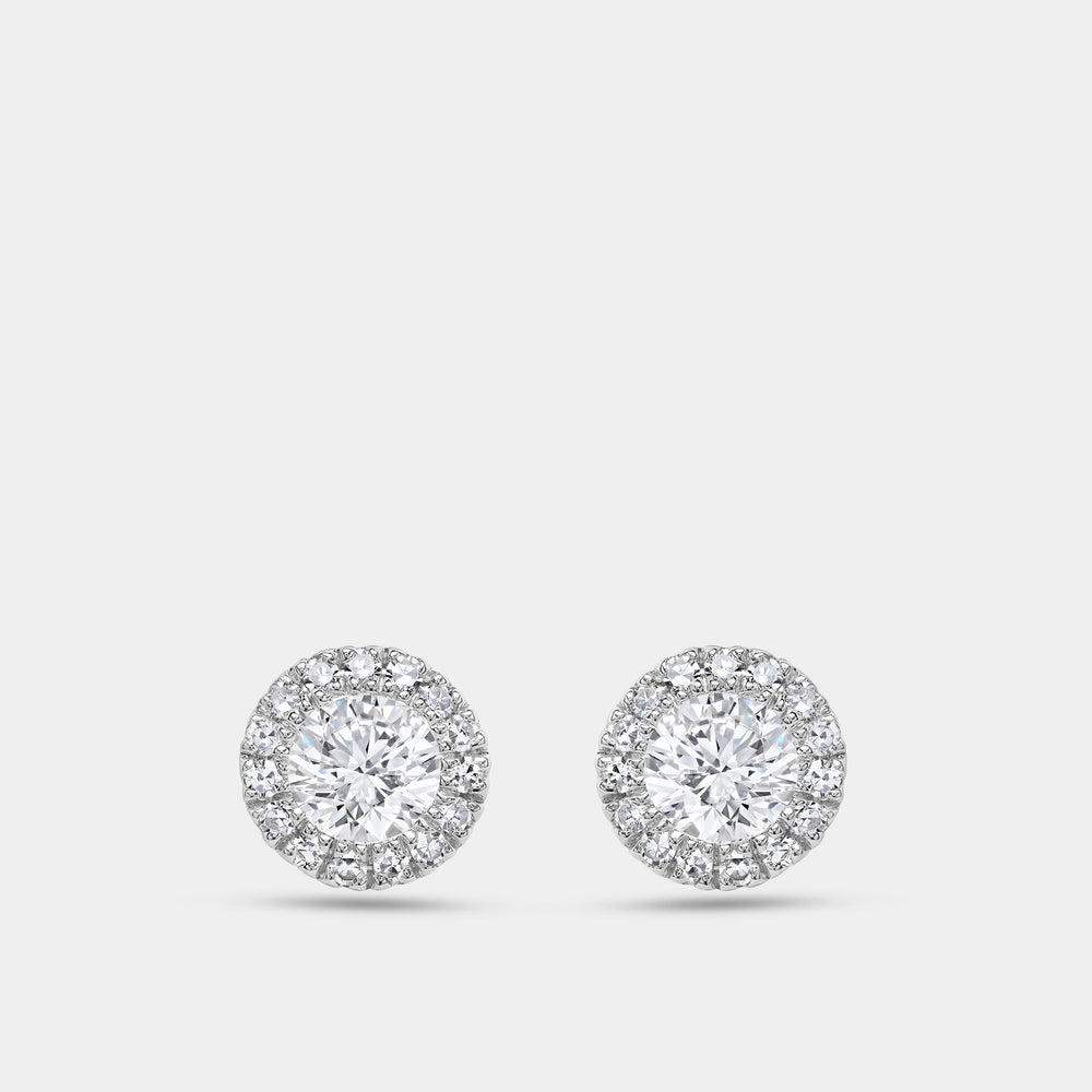 Gilded 3/4 Carat Lab-Grown Diamond Round-Shaped Solitaire Studs Plus with a Delicate Halo