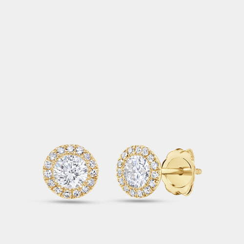 Gilded 3/4 Carat Lab-Grown Diamond Round-Shaped Solitaire Studs Plus with a Delicate Halo