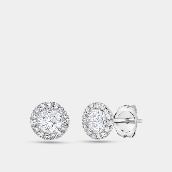 Gilded 3/4 Carat Lab-Grown Diamond Round-Shaped Solitaire Studs Plus with a Delicate Halo