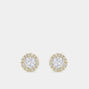 Gilded 1 Carat Lab-Grown Diamond Round-Shaped Solitaire Studs Plus with a Delicate Halo
