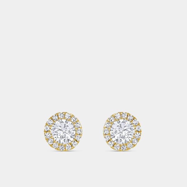 Gilded 1 Carat Lab-Grown Diamond Round-Shaped Solitaire Studs Plus with a Delicate Halo