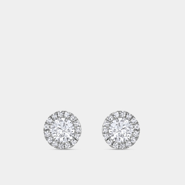 Gilded 1 Carat Lab-Grown Diamond Round-Shaped Solitaire Studs Plus with a Delicate Halo