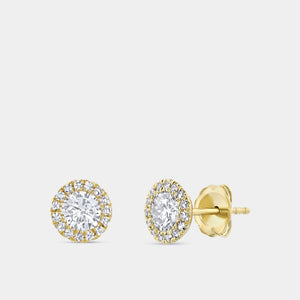 Gilded 1 Carat Lab-Grown Diamond Round-Shaped Solitaire Studs Plus with a Delicate Halo