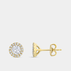 Gilded 1 Carat Lab-Grown Diamond Round-Shaped Solitaire Studs Plus with a Delicate Halo