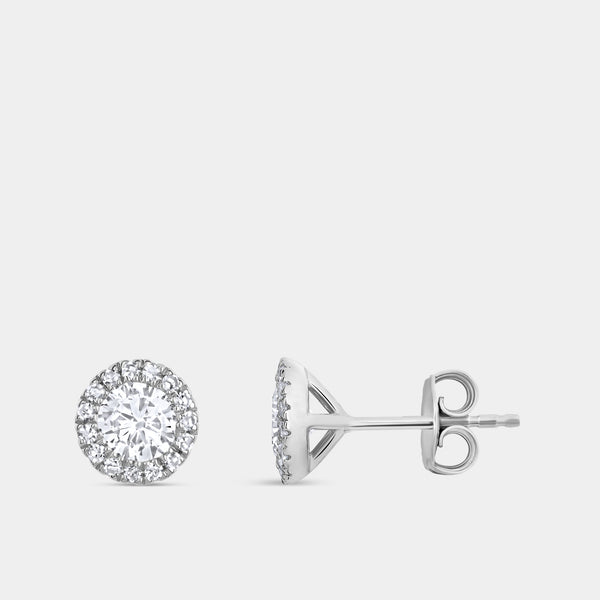 Gilded 1 Carat Lab-Grown Diamond Round-Shaped Solitaire Studs Plus with a Delicate Halo