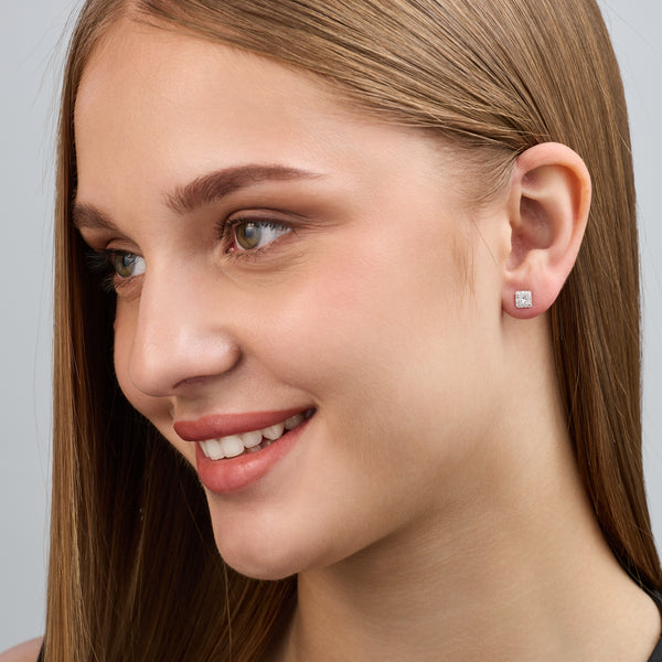 Gilded 1/2 Carat Lab-Grown Diamond Princess-Cut Solitaire Studs Plus with a Delicate Halo
