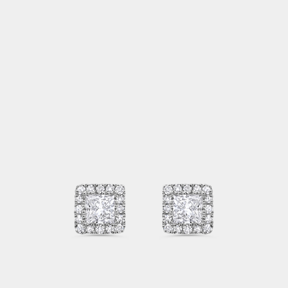Gilded 1/2 Carat Lab-Grown Diamond Princess-Cut Solitaire Studs Plus with a Delicate Halo