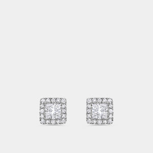 Gilded 1/2 Carat Lab-Grown Diamond Princess-Cut Solitaire Studs Plus with a Delicate Halo