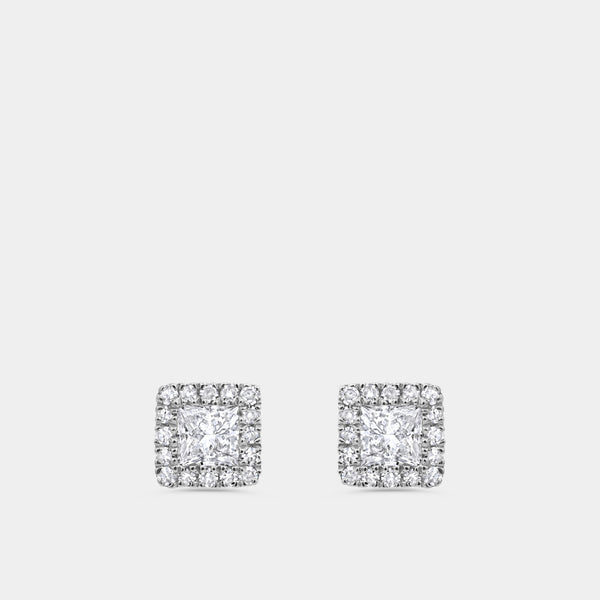 Gilded 1/2 Carat Lab-Grown Diamond Princess-Cut Solitaire Studs Plus with a Delicate Halo