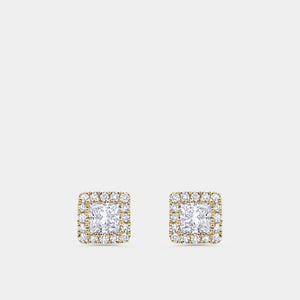 Gilded 1/2 Carat Lab-Grown Diamond Princess-Cut Solitaire Studs Plus with a Delicate Halo