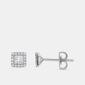 Gilded 1/2 Carat Lab-Grown Diamond Princess-Cut Solitaire Studs Plus with a Delicate Halo