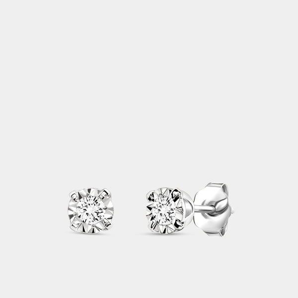 Gilded 1/8 Carat Lab-Grown Diamond Classic Solitaire Studs Set in an Illusion Plate