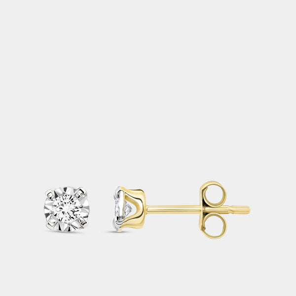 Gilded 1/8 Carat Lab-Grown Diamond Classic Solitaire Studs Set in an Illusion Plate