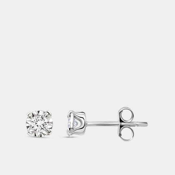 Gilded 1/8 Carat Lab-Grown Diamond Classic Solitaire Studs Set in an Illusion Plate