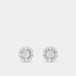 Gilded 1/4 Carat Lab-Grown Diamond Round-Shaped Stud Plus with Baguettes in the Halo
