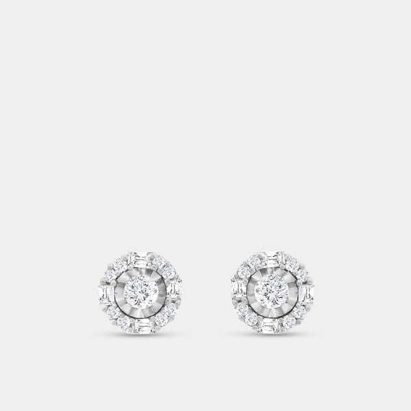 Gilded 1/4 Carat Lab-Grown Diamond Round-Shaped Stud Plus with Baguettes in the Halo