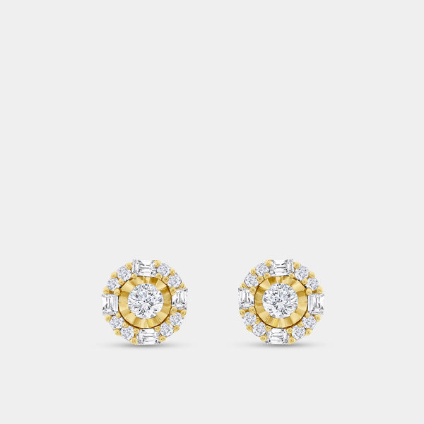 Gilded 1/4 Carat Lab-Grown Diamond Round-Shaped Stud Plus with Baguettes in the Halo