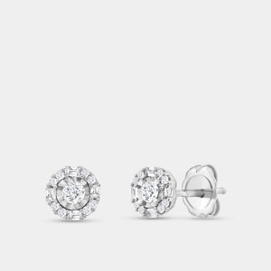 Gilded 1/4 Carat Lab-Grown Diamond Round-Shaped Stud Plus with Baguettes in the Halo