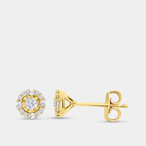 Gilded 1/4 Carat Lab-Grown Diamond Round-Shaped Stud Plus with Baguettes in the Halo