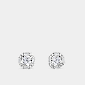 Gilded 3/4 Carat Lab-Grown Diamond Round-Shaped Stud Plus with Baguettes in the Halo
