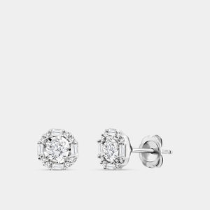 Gilded 3/4 Carat Lab-Grown Diamond Round-Shaped Stud Plus with Baguettes in the Halo